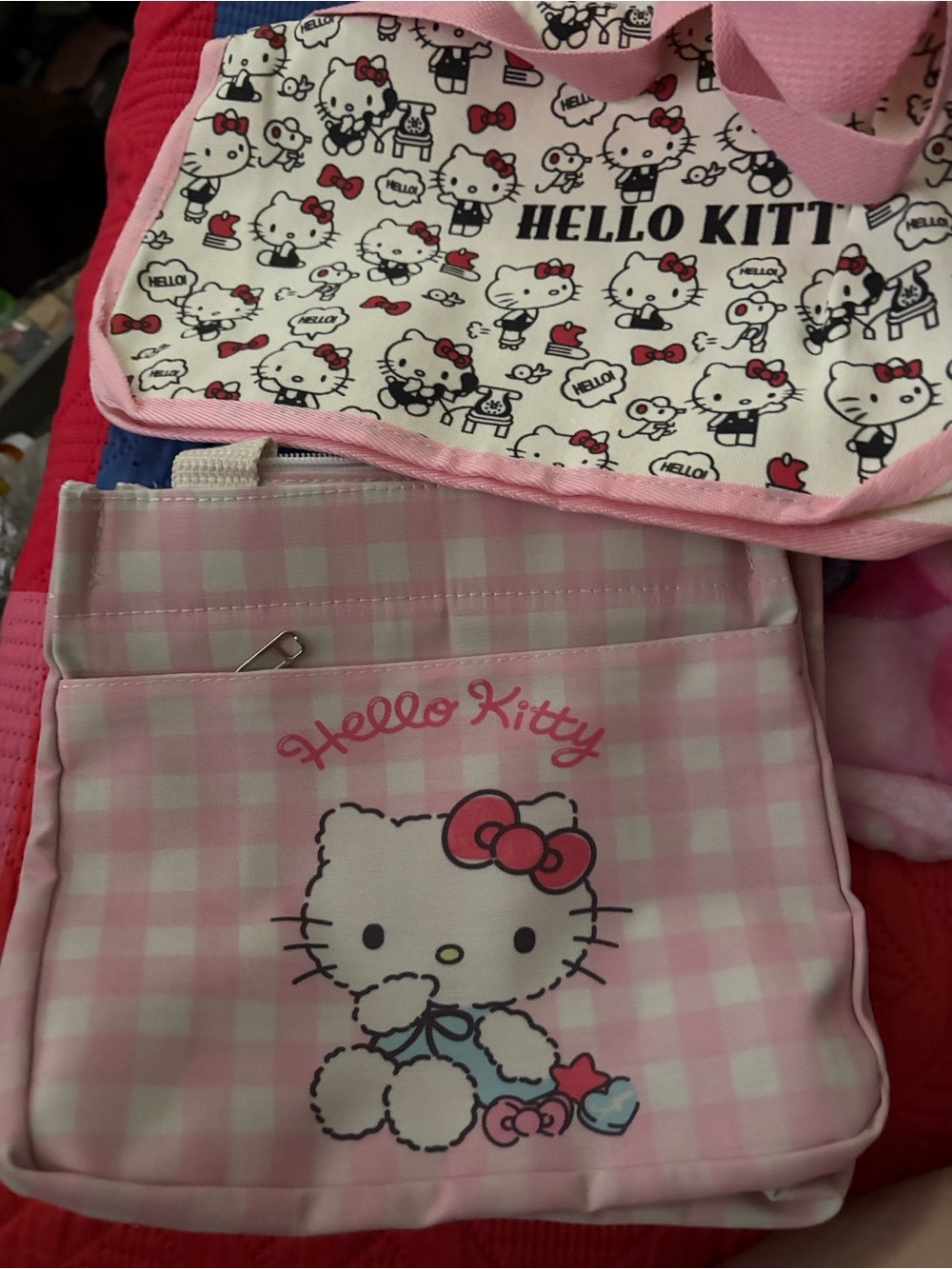Hello Kitty Pink Gingham Crossbody Bag with Character Print